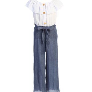 Little girl Toddler Cold Shoulder Chiffon Wide Leg Pants Summer Romper Jumpsuit